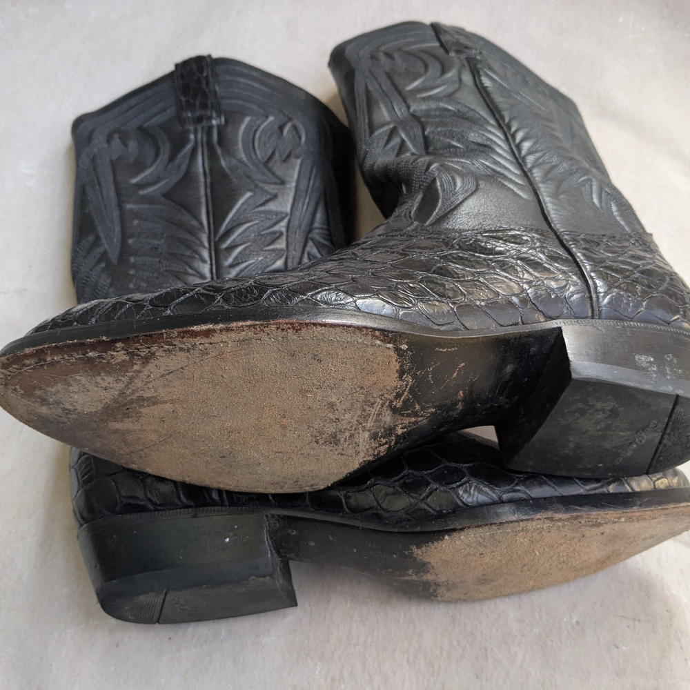 Black Leather Cowboy Boots Alligator Men 9 - Picture 10 of 14